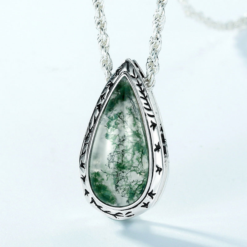 Drop Shape Green Moss Pendant