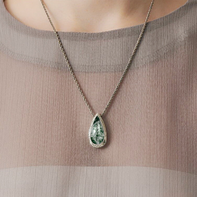 Drop Shape Green Moss Pendant