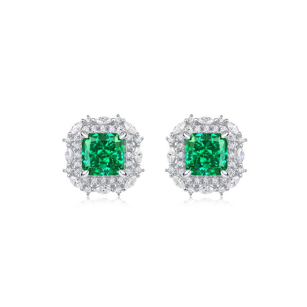 Emerald Carbon Diamond Stud Earring