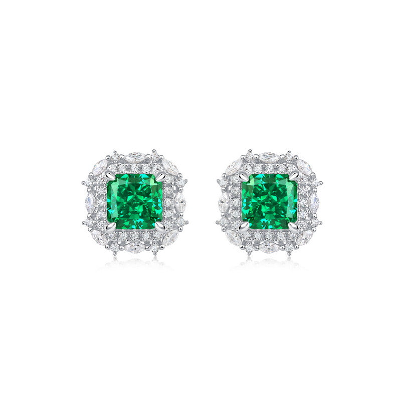 Emerald Carbon Diamond Stud Earring