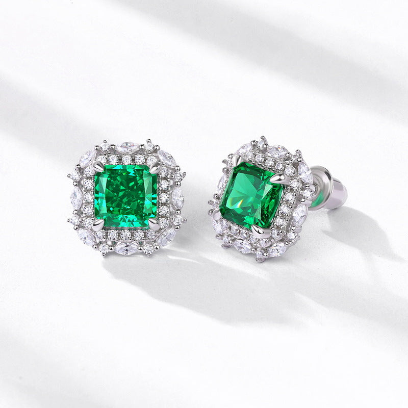 Emerald Carbon Diamond Stud Earring