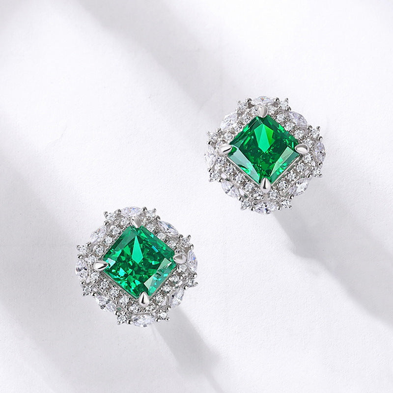 Emerald Carbon Diamond Stud Earring