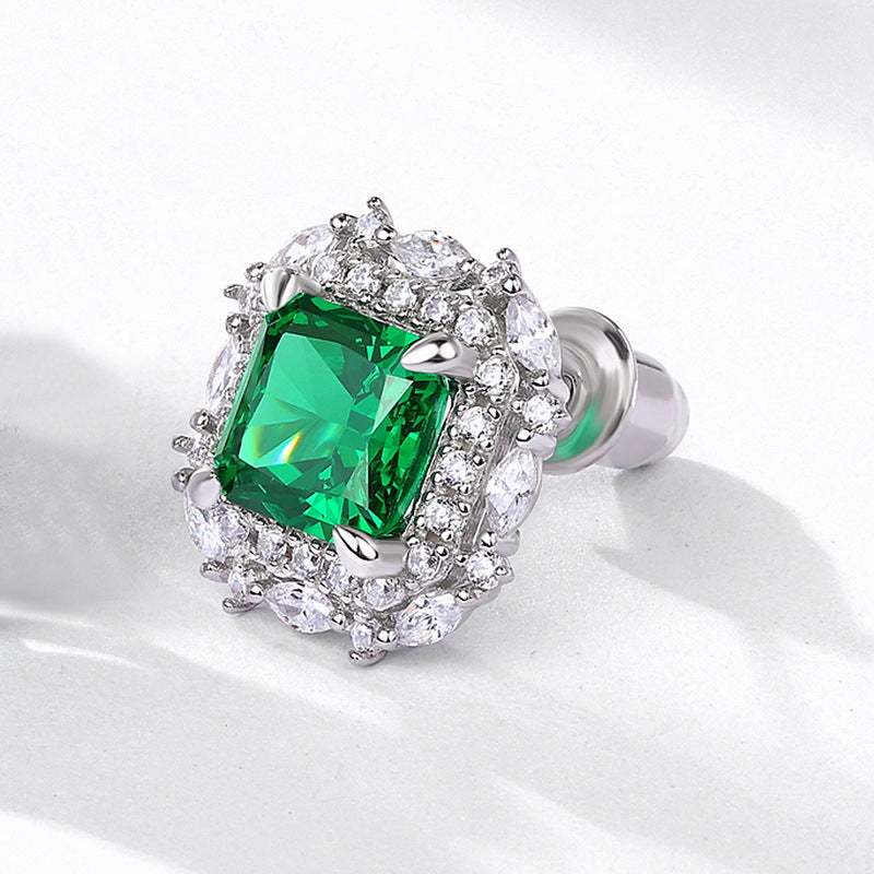 Emerald Carbon Diamond Stud Earring