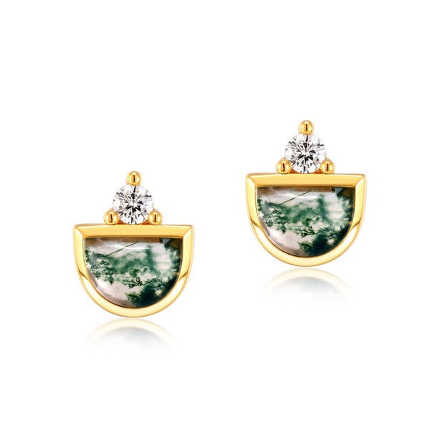 Green Moss Stone Stud Earring