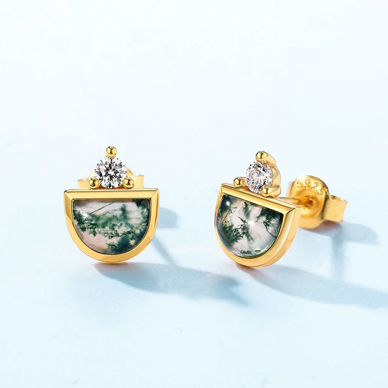 Green Moss Stone Stud Earring